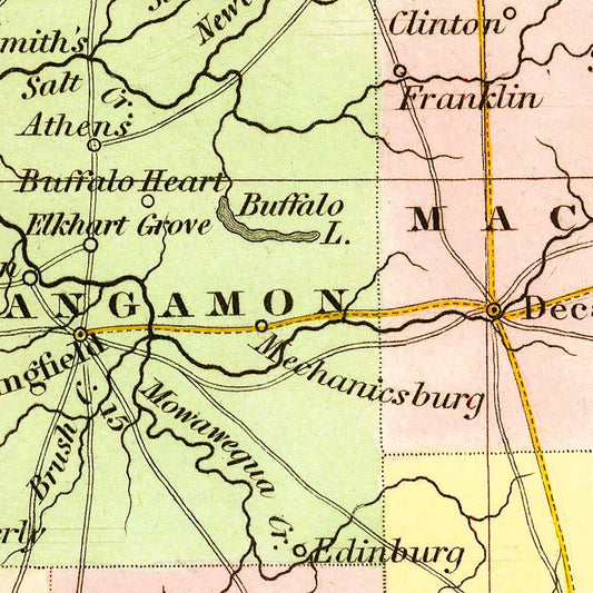 Vintage Map of Illinois, 1836