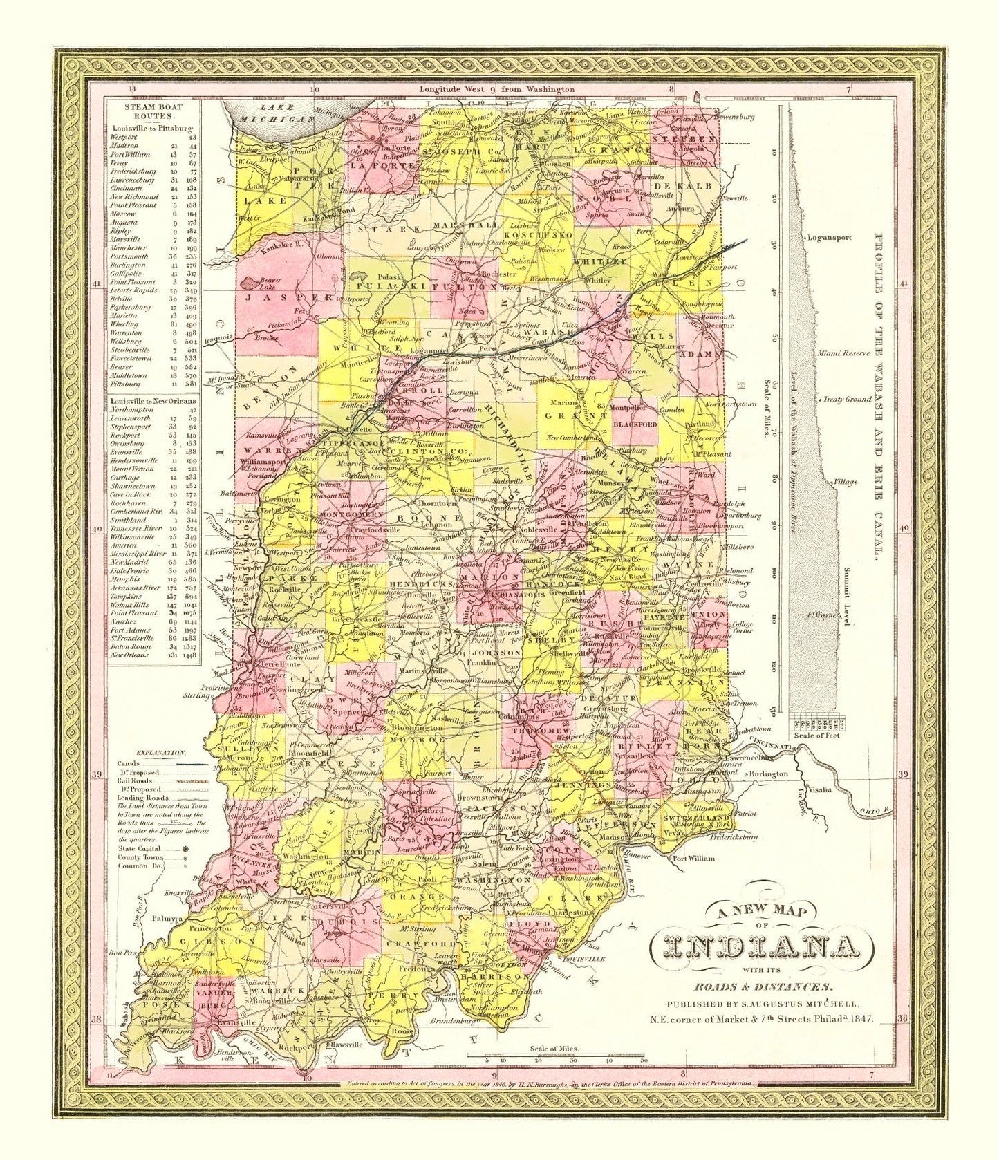 Vintage Map of Indiana, 1847