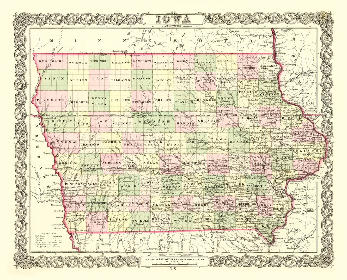 Vintage Map of Iowa, 1856