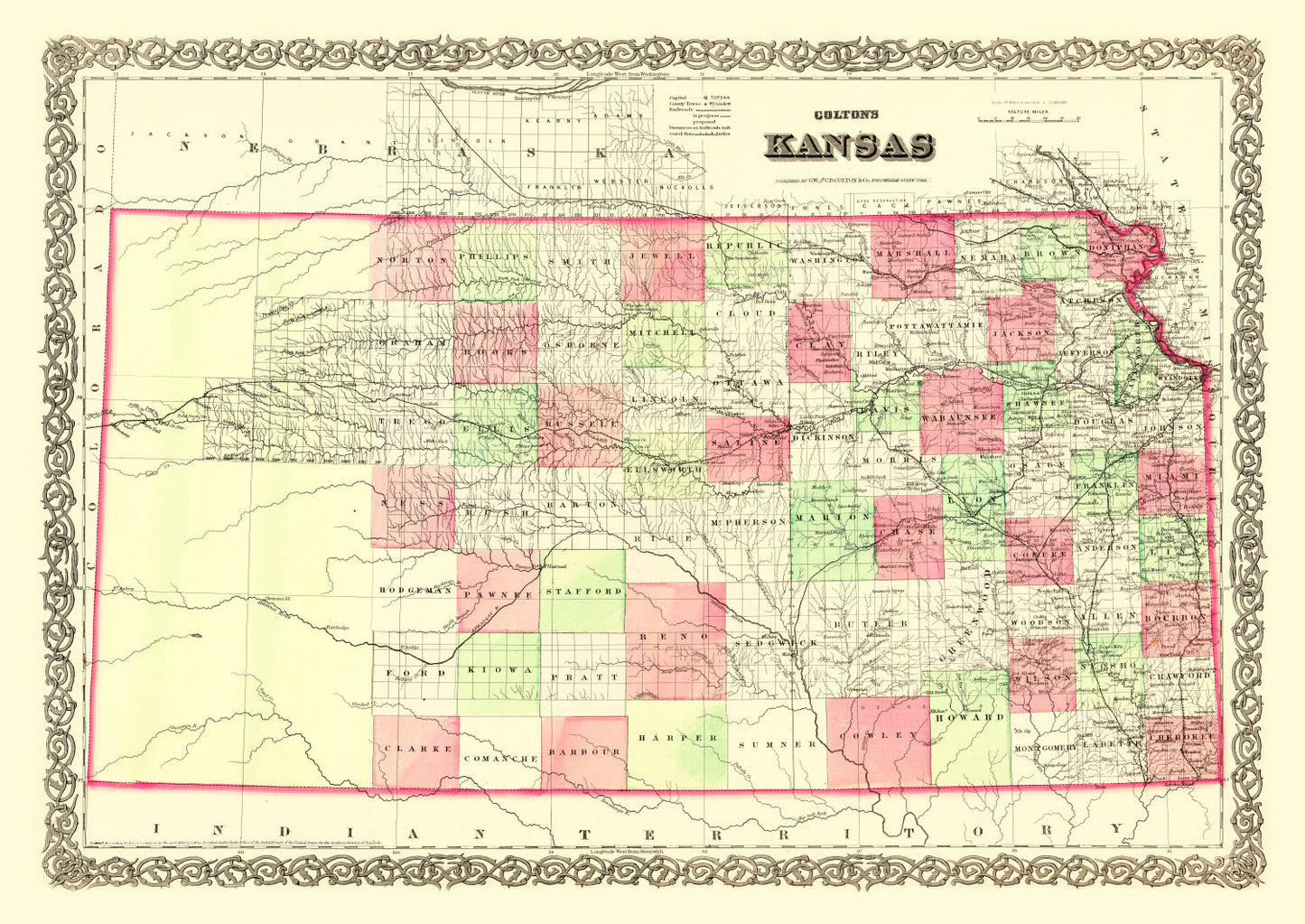 Vintage Map of Kansas, 1871