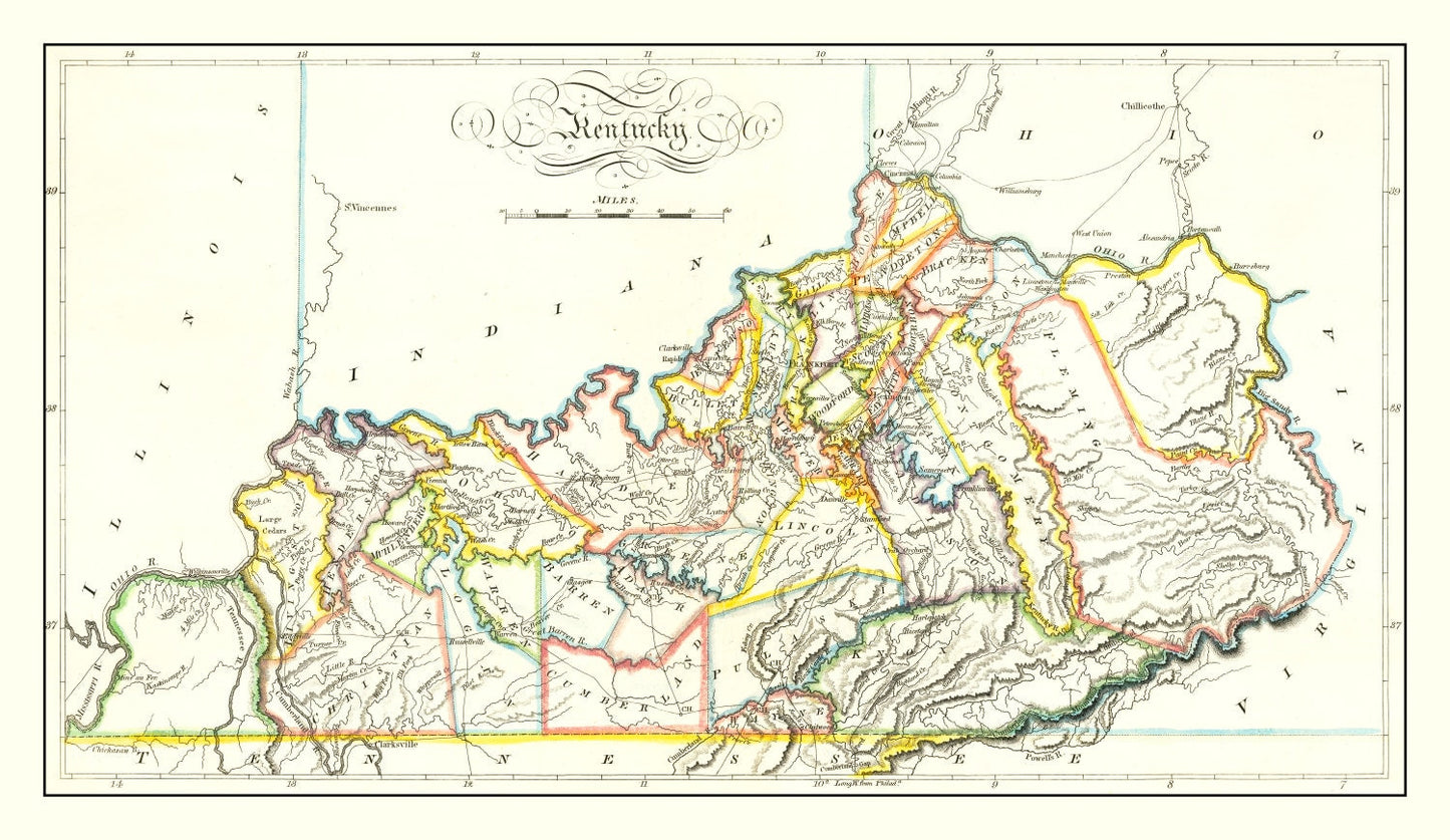Vintage Map of Kentucky, 1814