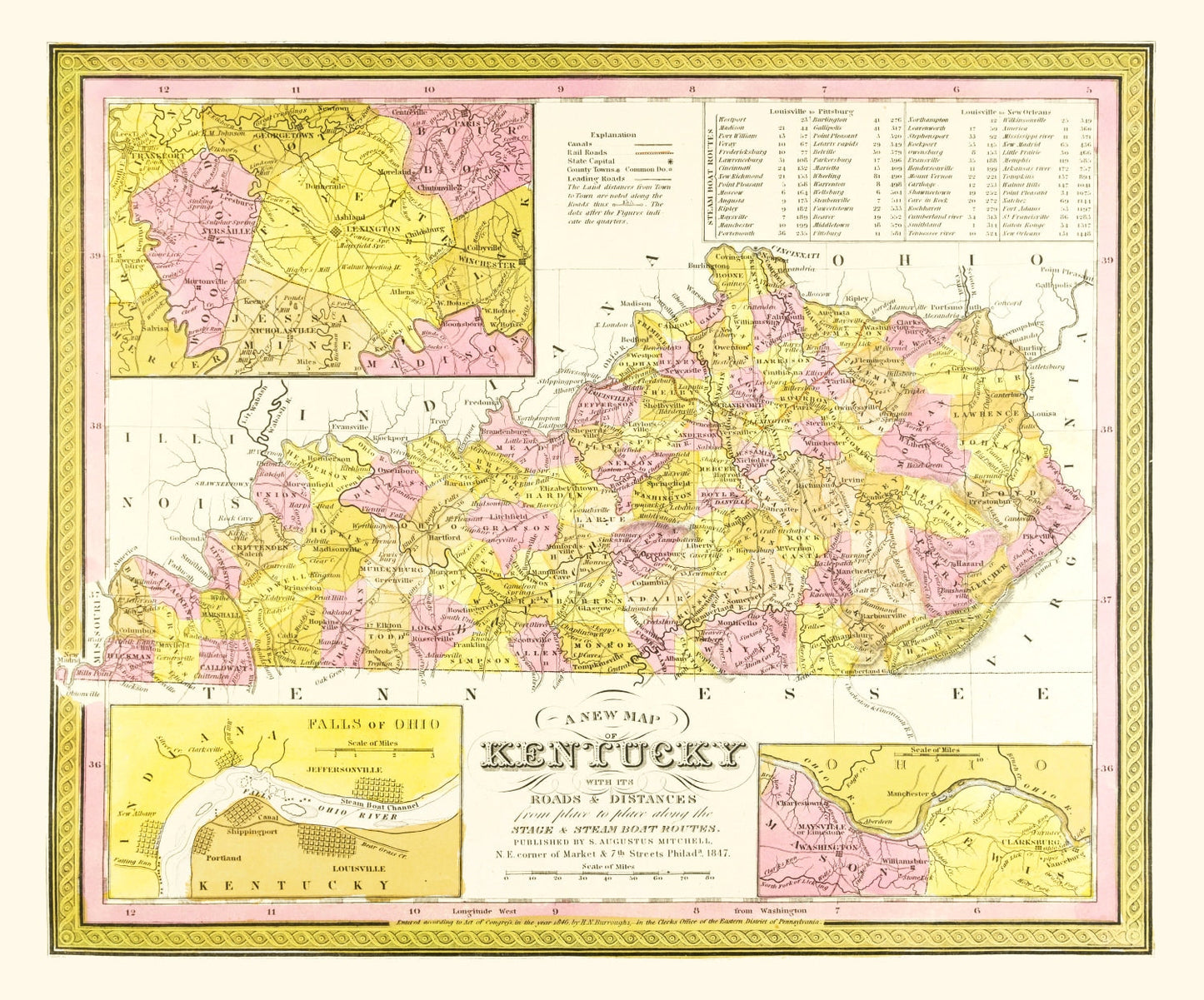 Vintage Map of Kentucky, 1847