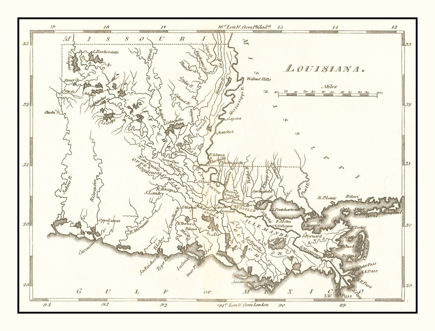 Vintage Map of Louisiana, 1814