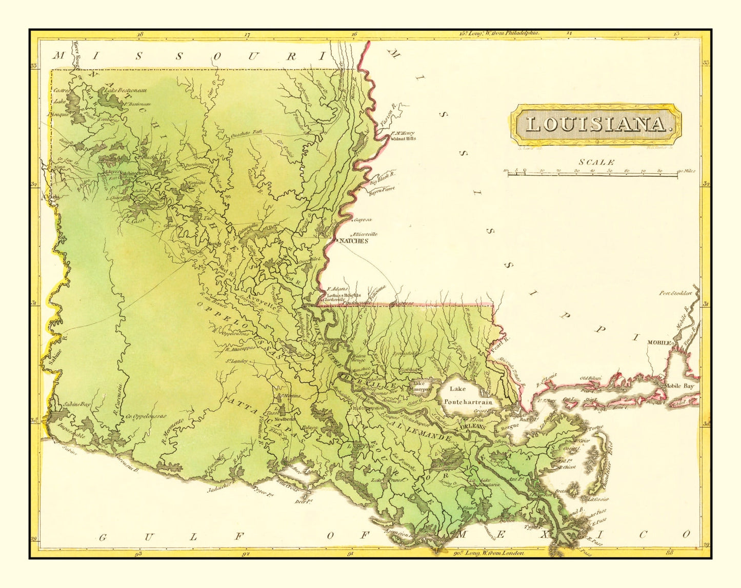 Vintage Map of Louisiana, 1816
