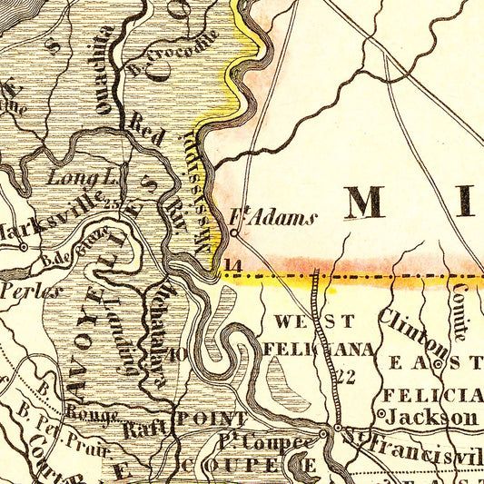 Vintage Map of Louisiana, 1845