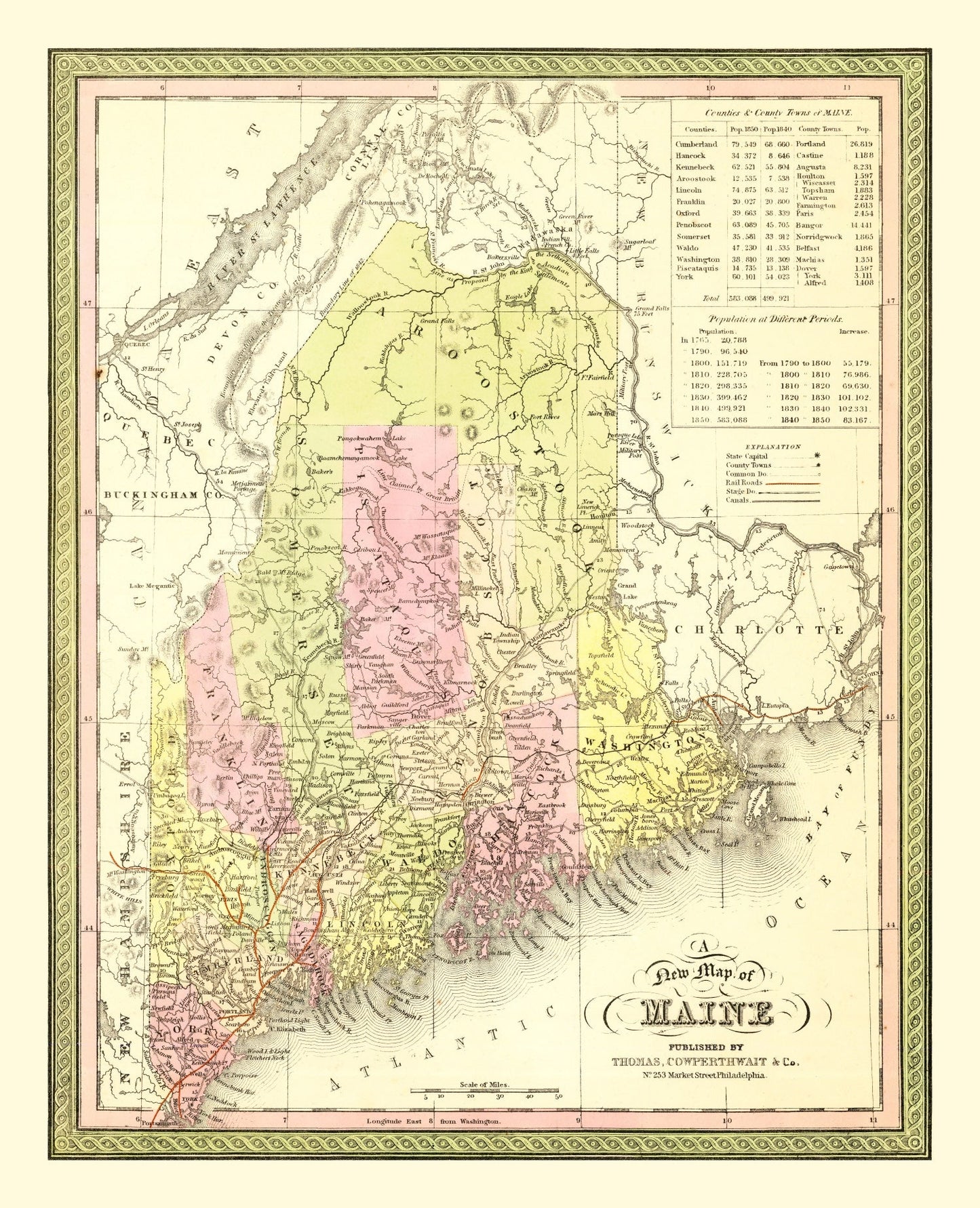 Vintage Map of Maine, 1855 II