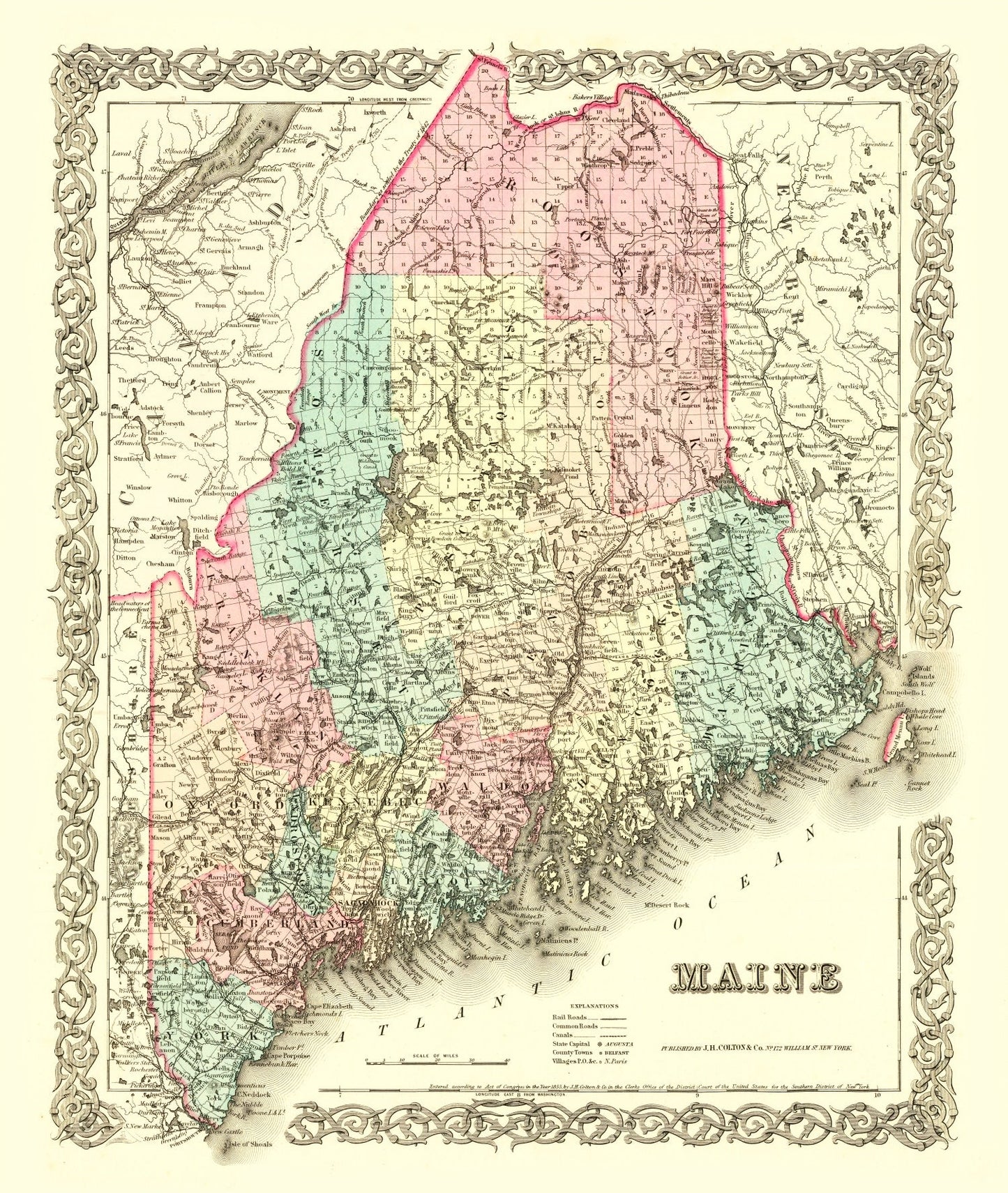 Vintage Map of Maine, 1855