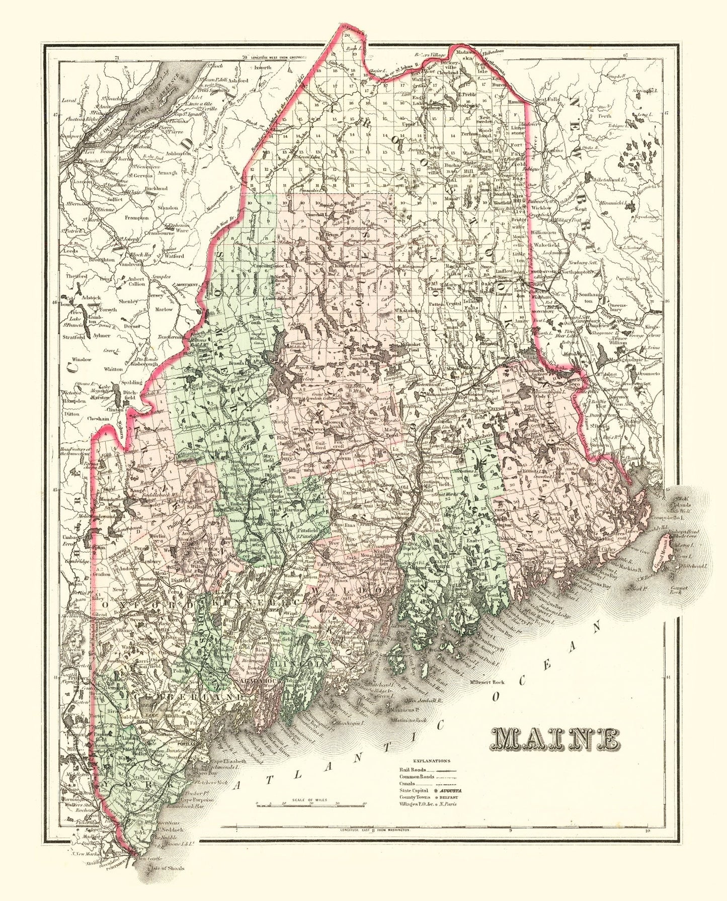 Vintage Map of Maine, 1875