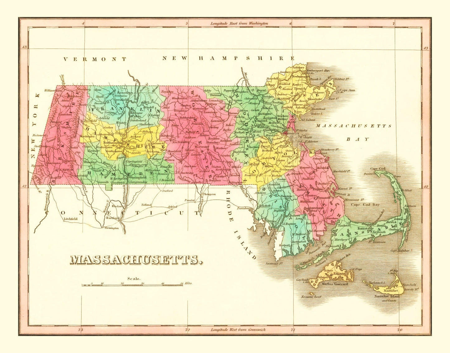Vintage Map of Massachusetts, 1826