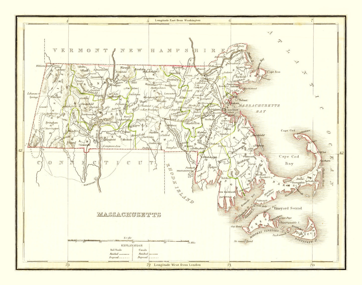Vintage Map of Massachusetts, 1835