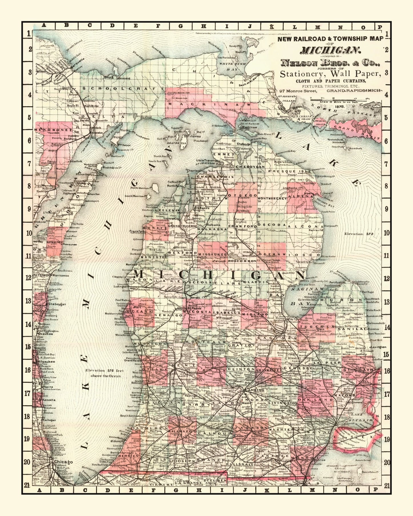 Vintage Map of Michigan, 1878