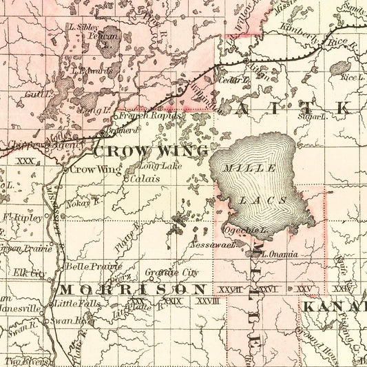 Vintage Map of Minnesota, 1873