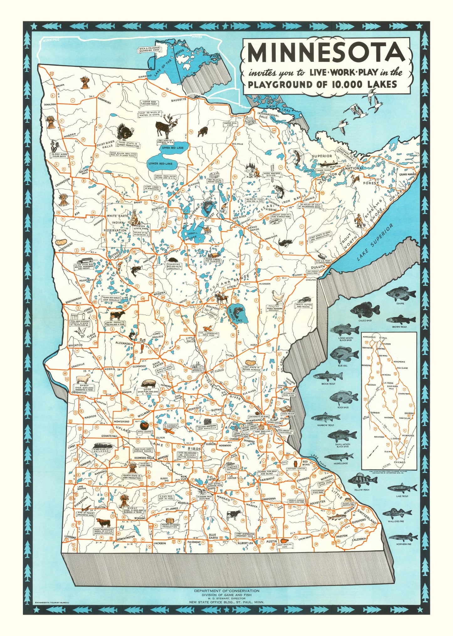 Vintage Pictorial Map of Minnesota, 1935