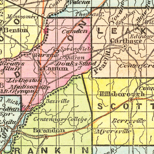 Vintage Map of Mississippi, 1856