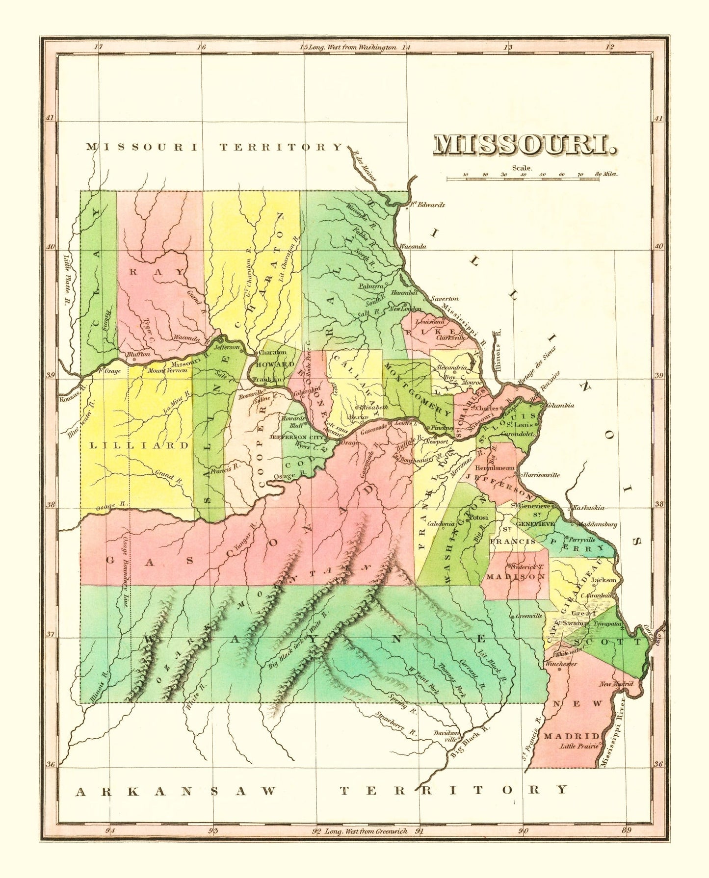 Vintage Map of Missouri, 1824