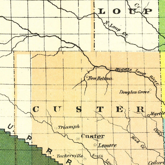 Vintage Union Pacific Railroad Land Grant Map of Nebraska, 1884