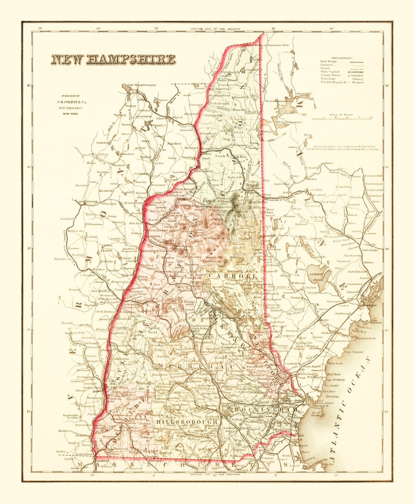 Vintage Map of New Hampshire, 1858