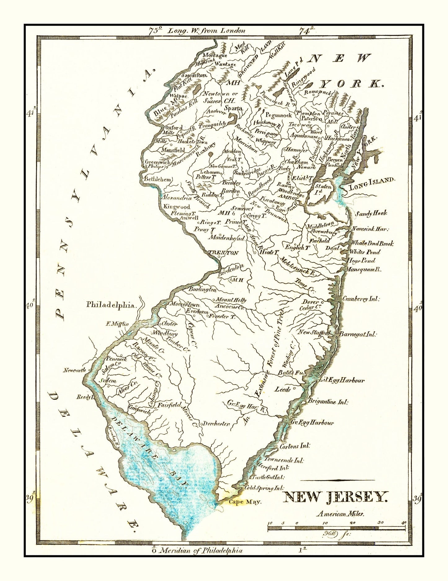 Vintage Map of New Jersey, 1814