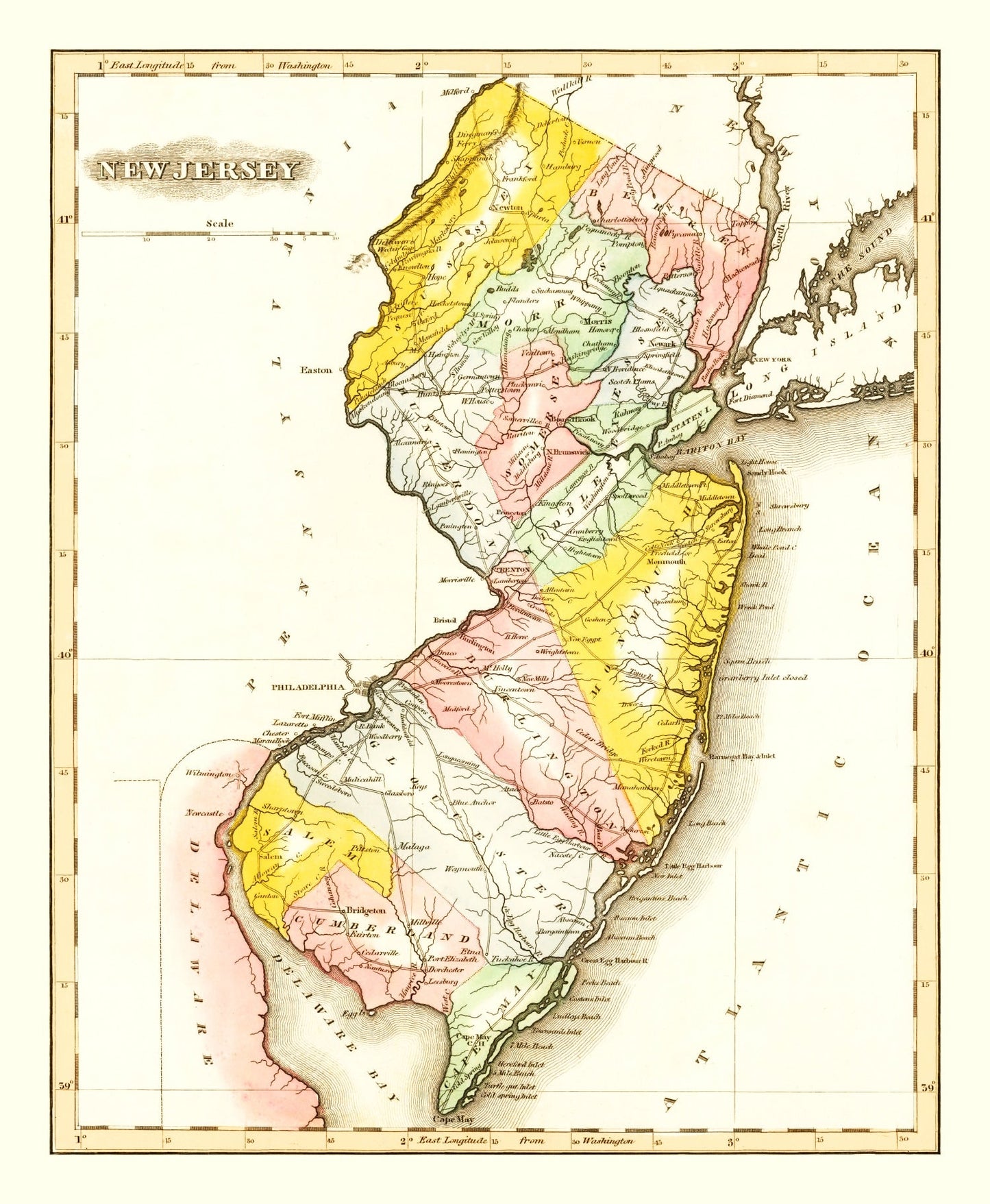 Vintage Map of New Jersey, 1823