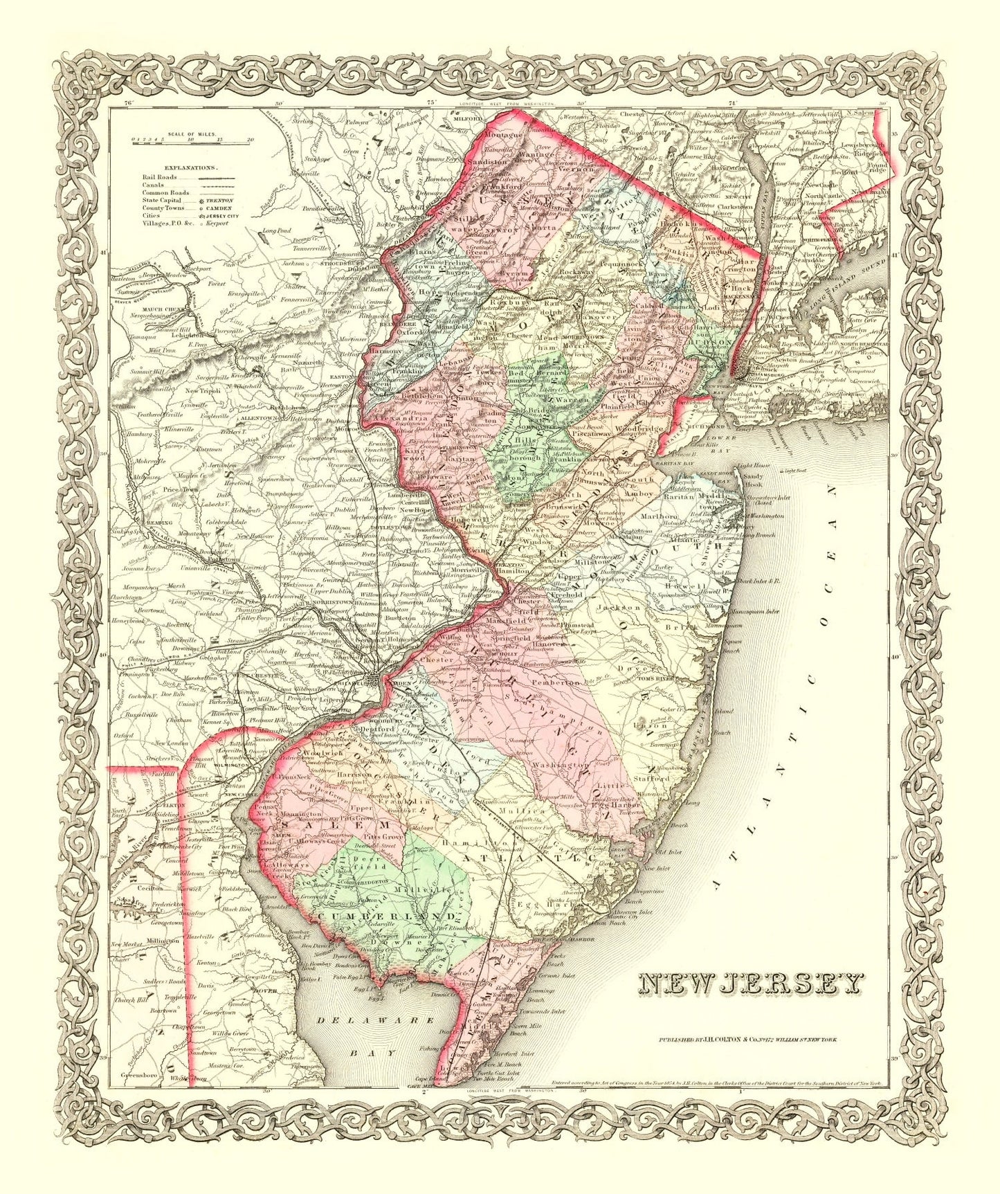 Vintage Map of New Jersey, 1855