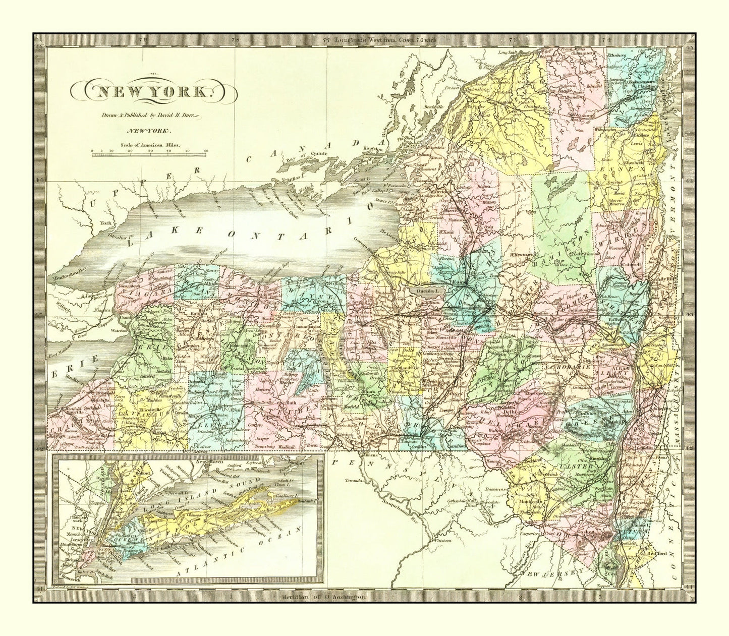 Vintage Map of New York State, 1836