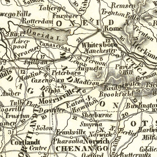 Vintage Map of New York State, 1844