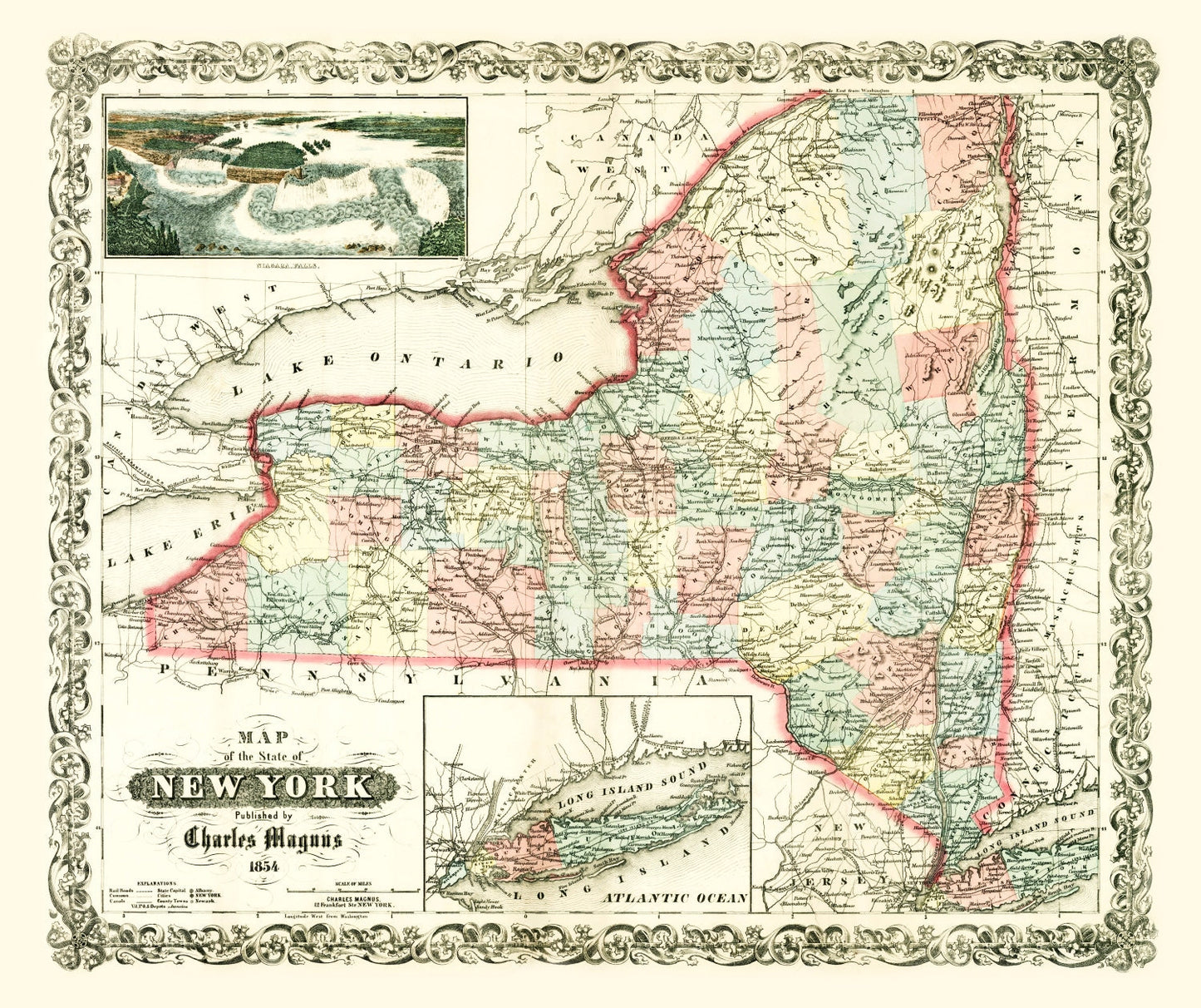 Vintage Map of New York State, 1854