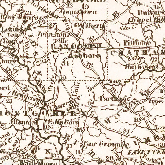 Vintage Map of North Carolina, 1845