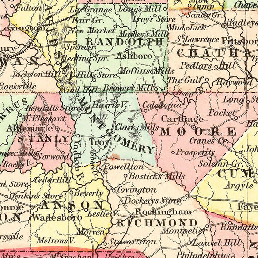 Vintage Map of North Carolina, 1856
