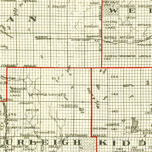 Vintage Map of North Dakota, 1902