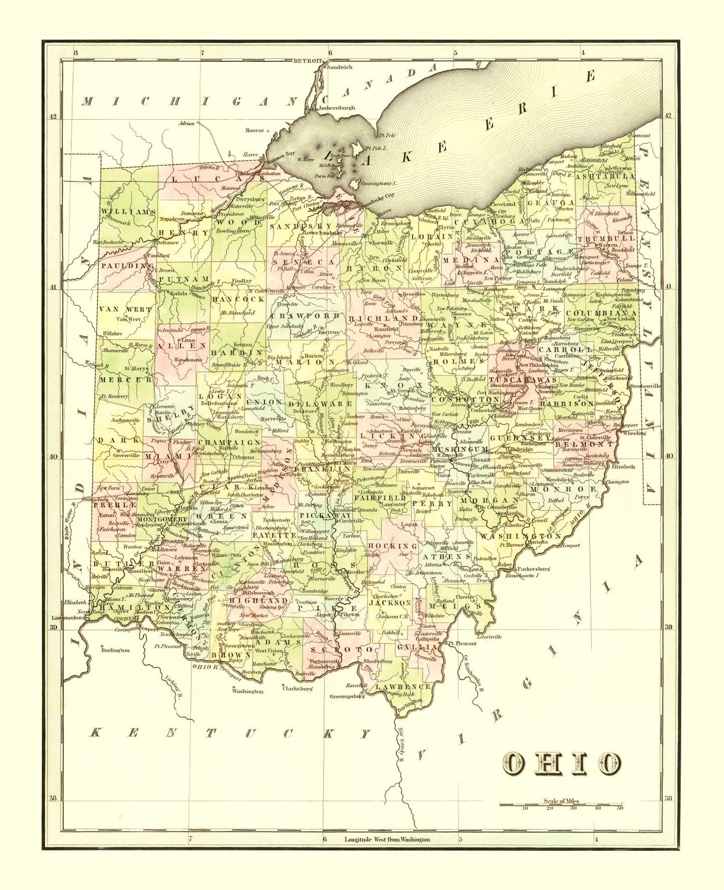 Vintage Map of Ohio, 1838