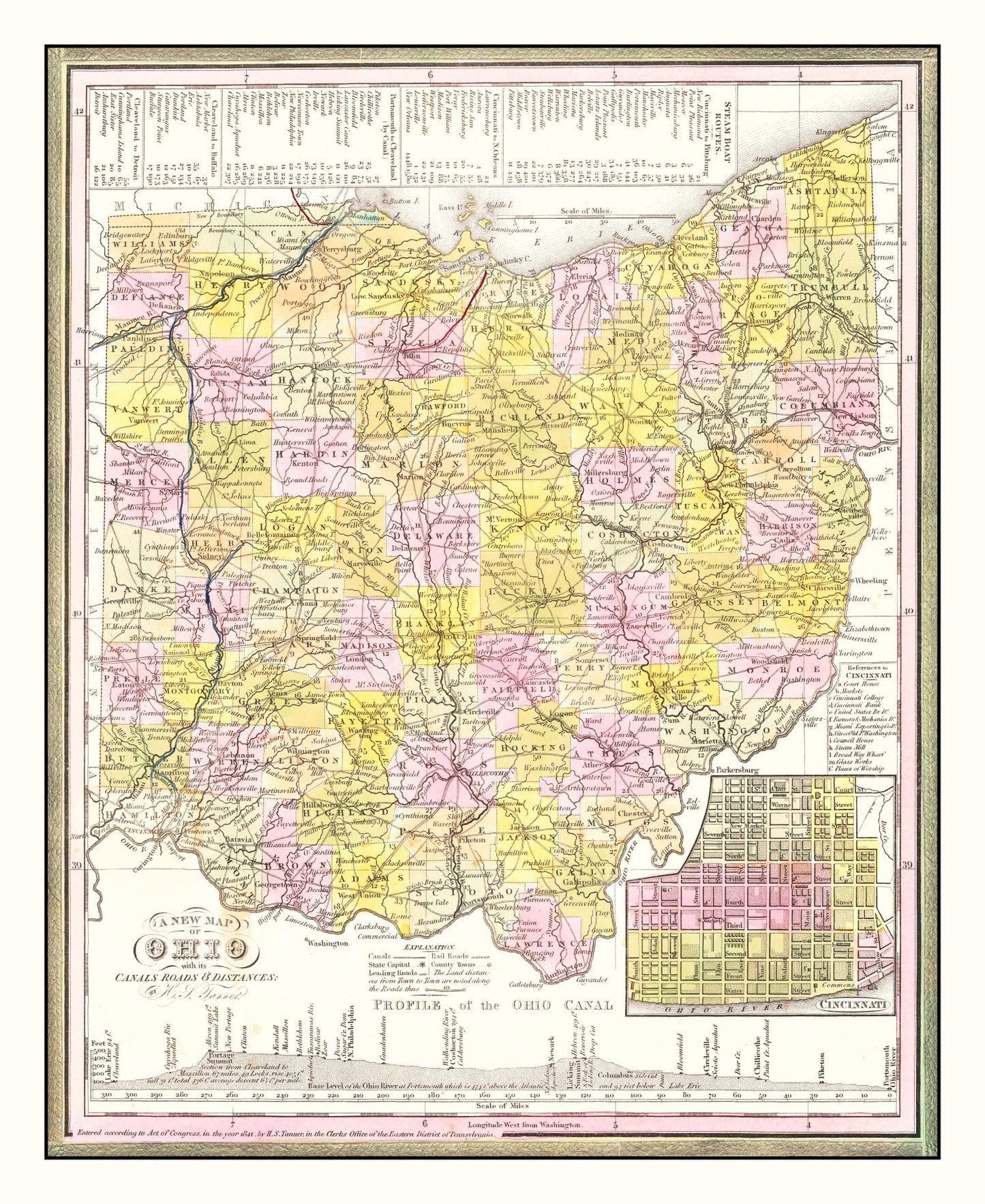 Vintage Map of Ohio, 1844