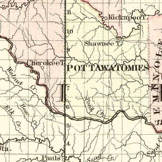 Vintage Map of Indian Territory, Oklahoma, 1872