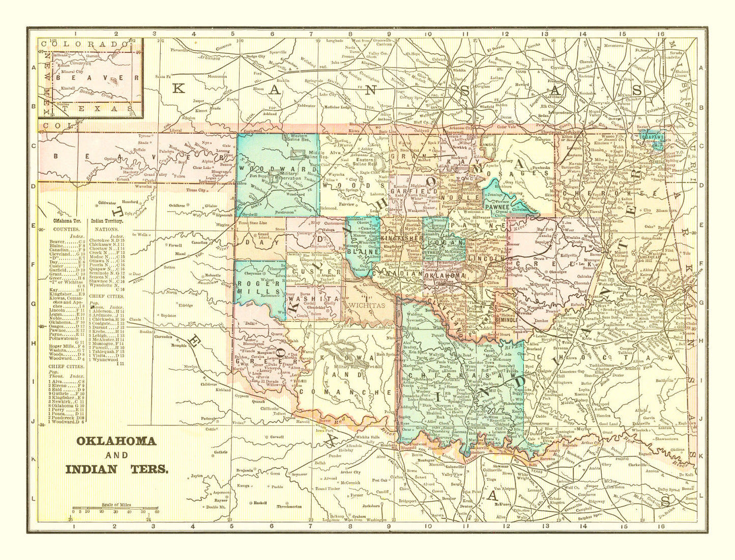 Vintage Map of Oklahoma, 1899
