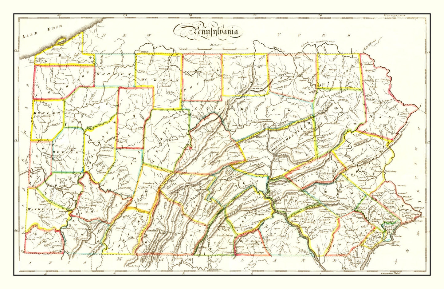 Vintage Map of Pennsylvania, 1814