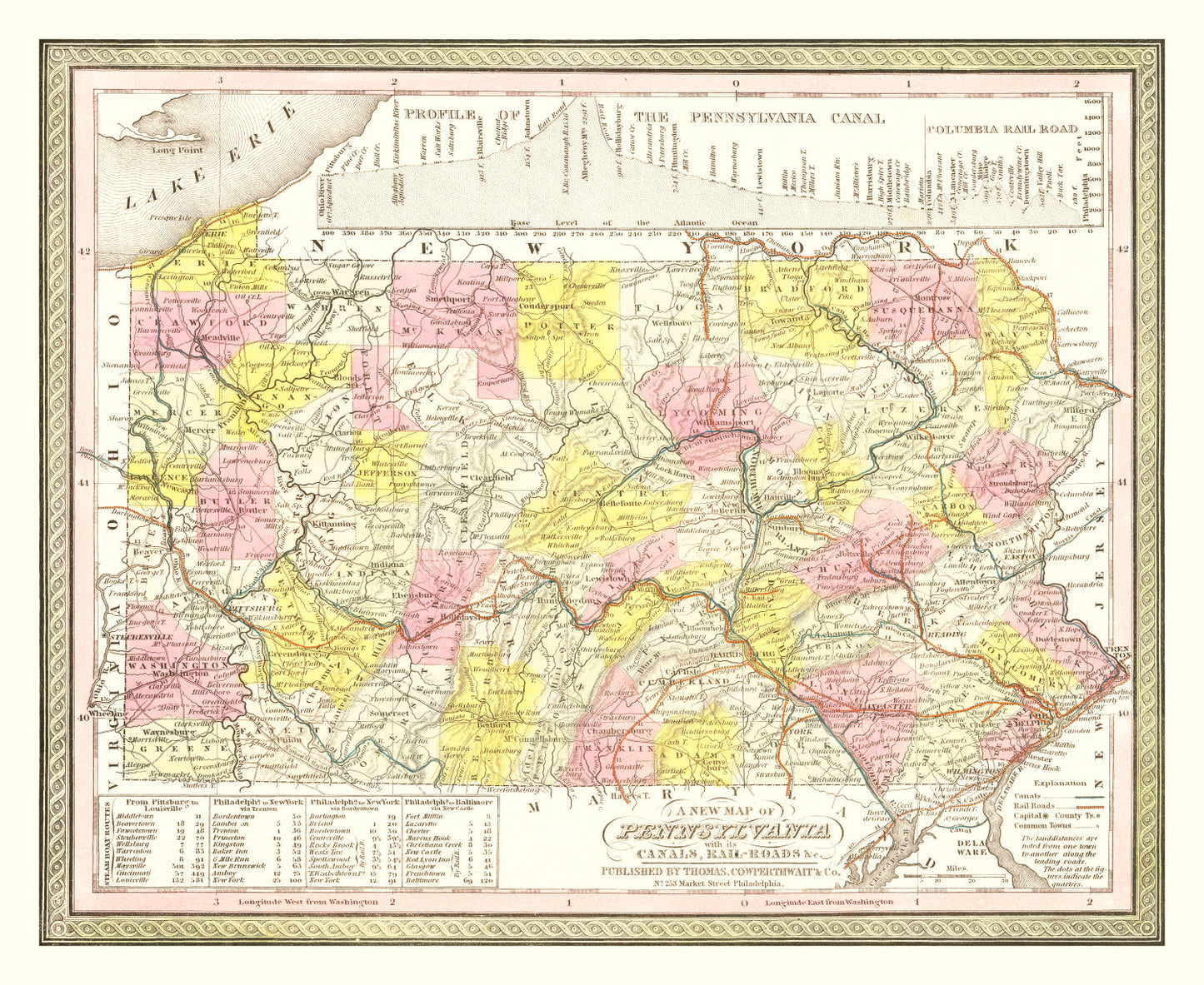 Vintage Map of Pennsylvania, 1850