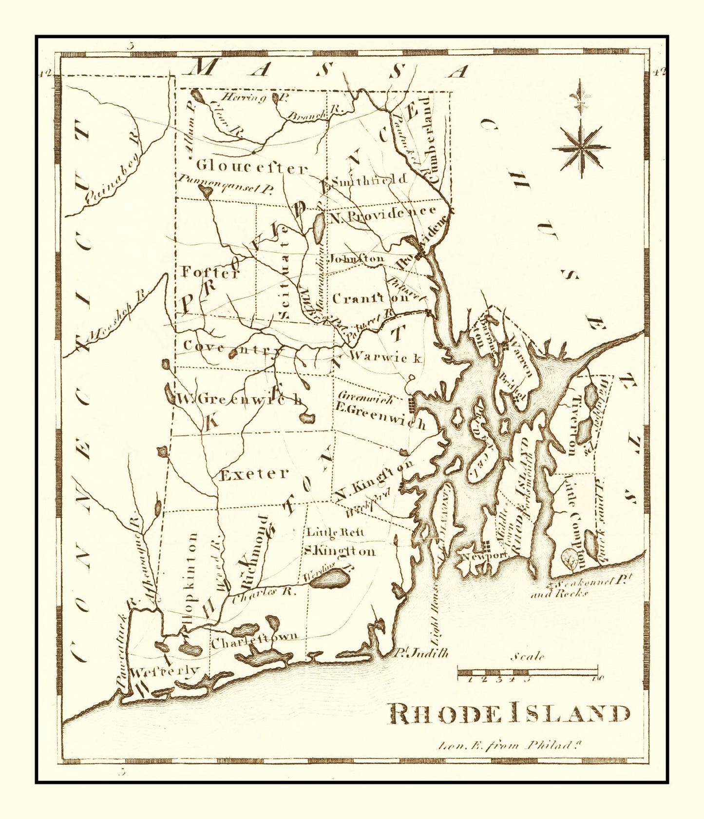 Vintage Map of Rhode Island, 1795