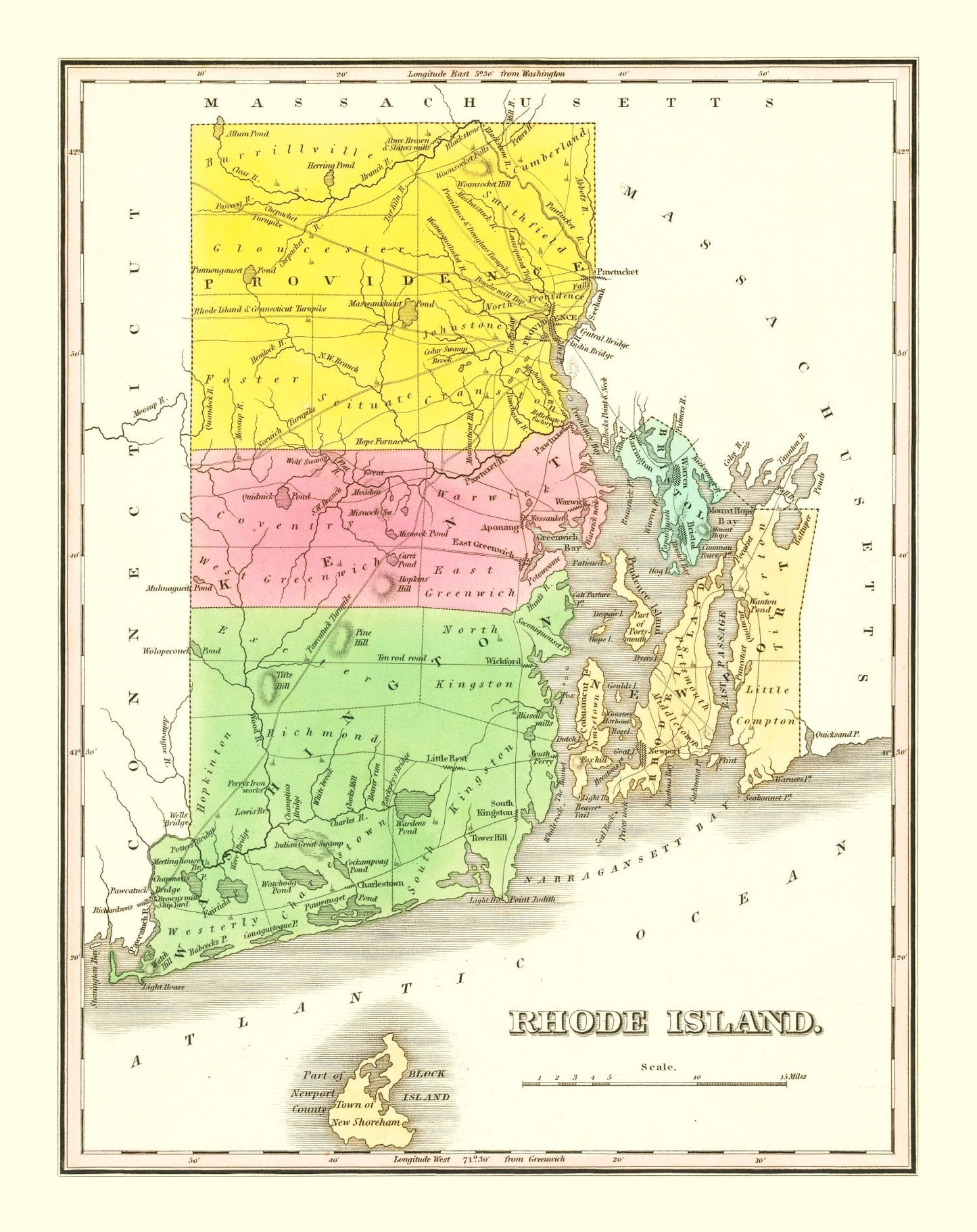 Vintage Map of Rhode Island, 1838