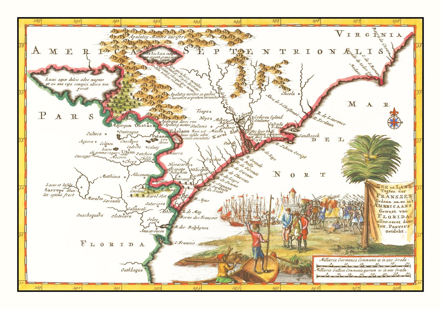 Vintage Map of South Carolina, 1706
