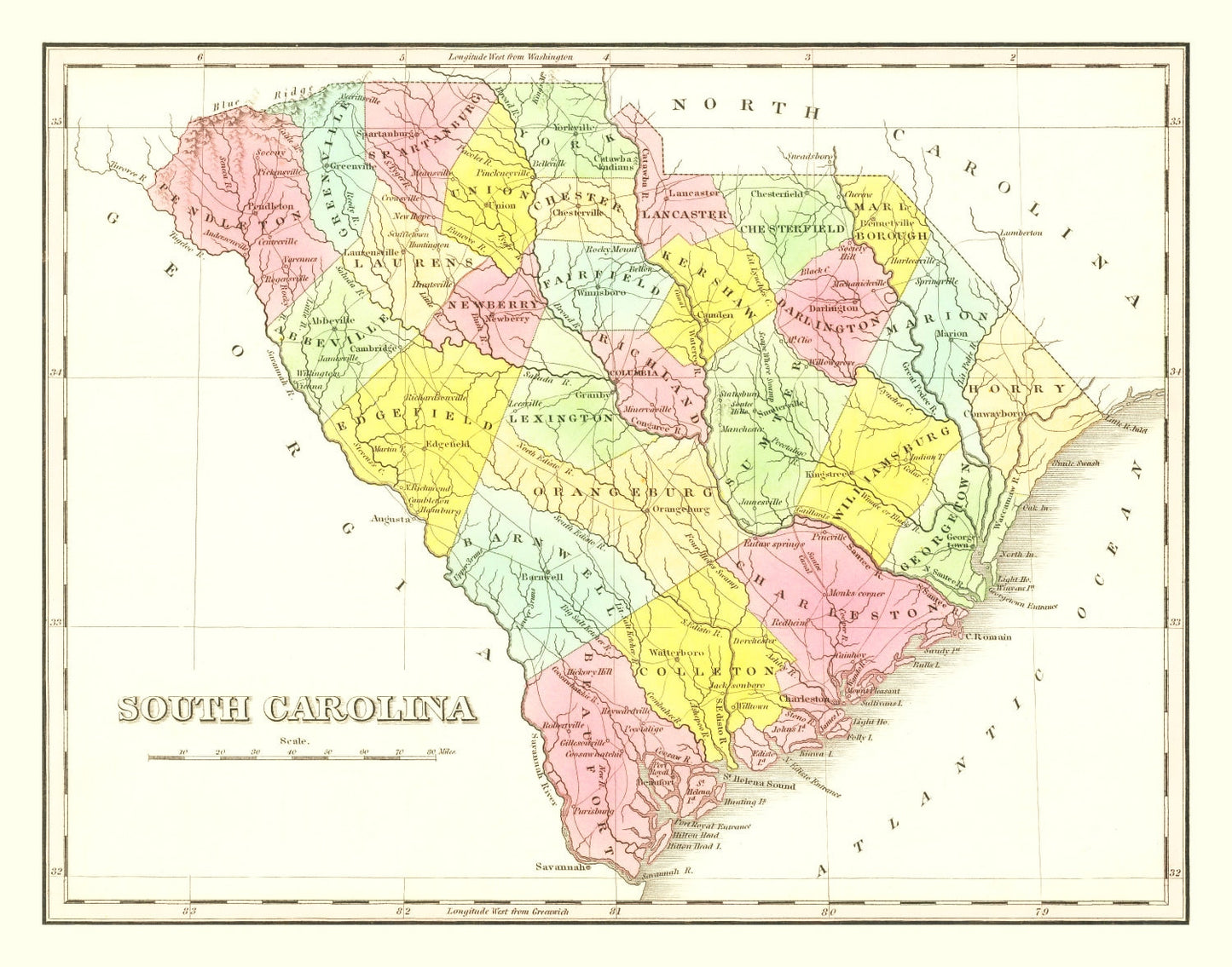 Vintage Map of South Carolina, 1824