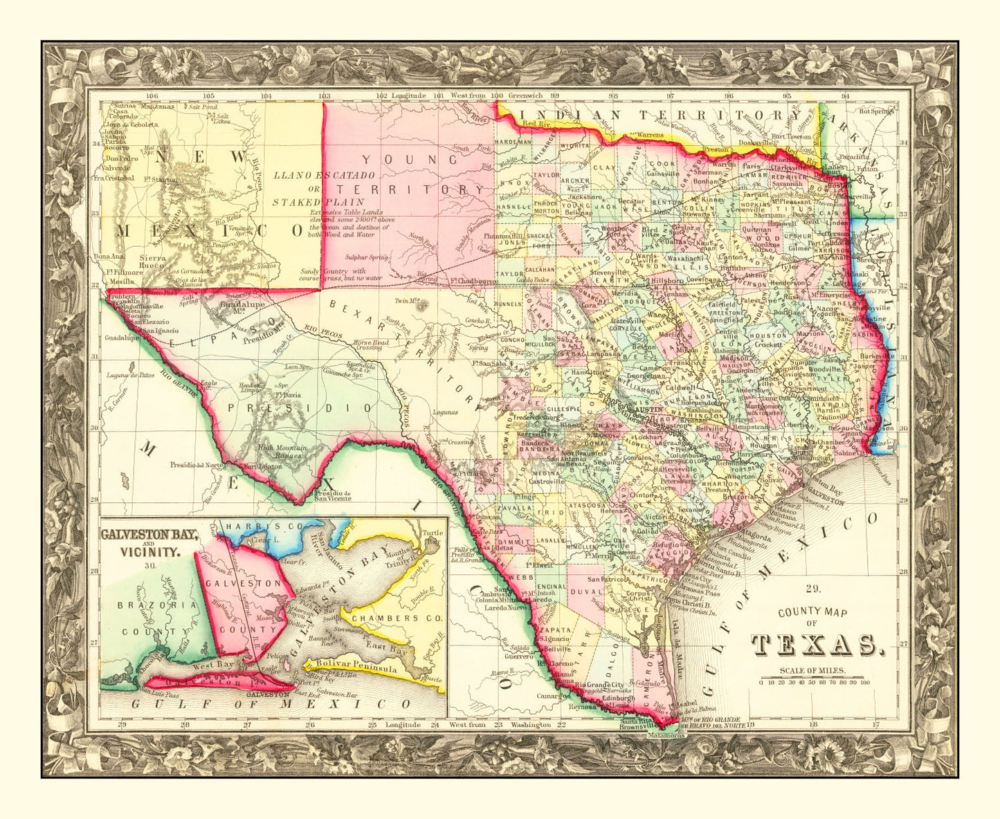 Vintage Map of Texas, 1860