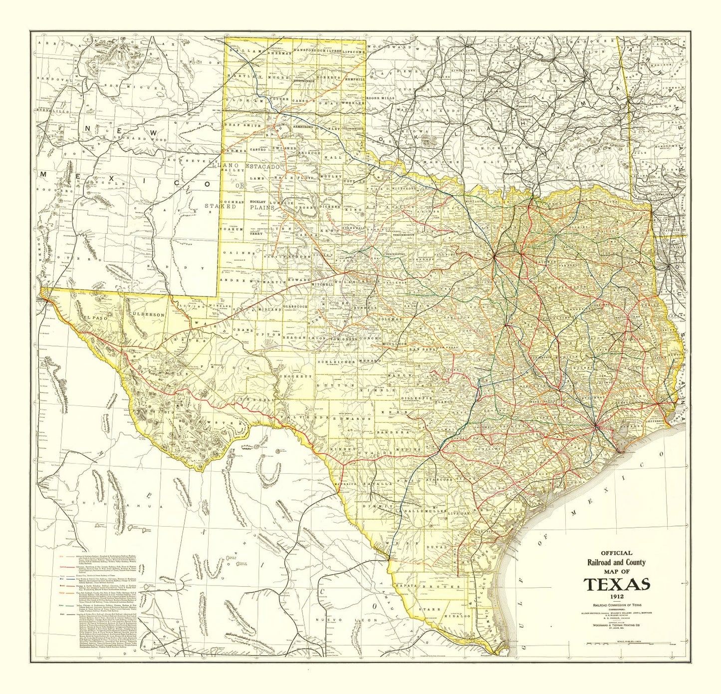 Vintage Railroad Map of Texas, 1912