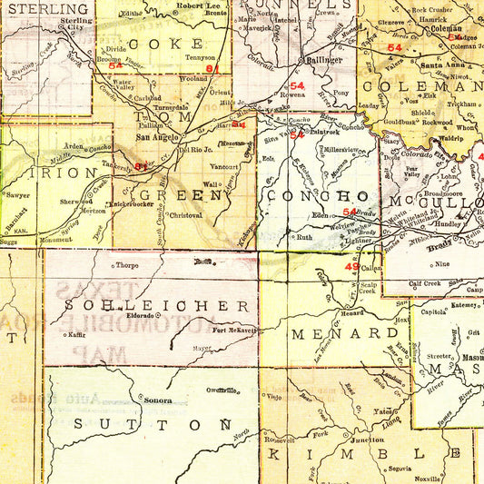 Vintage Map of Texas, 1918