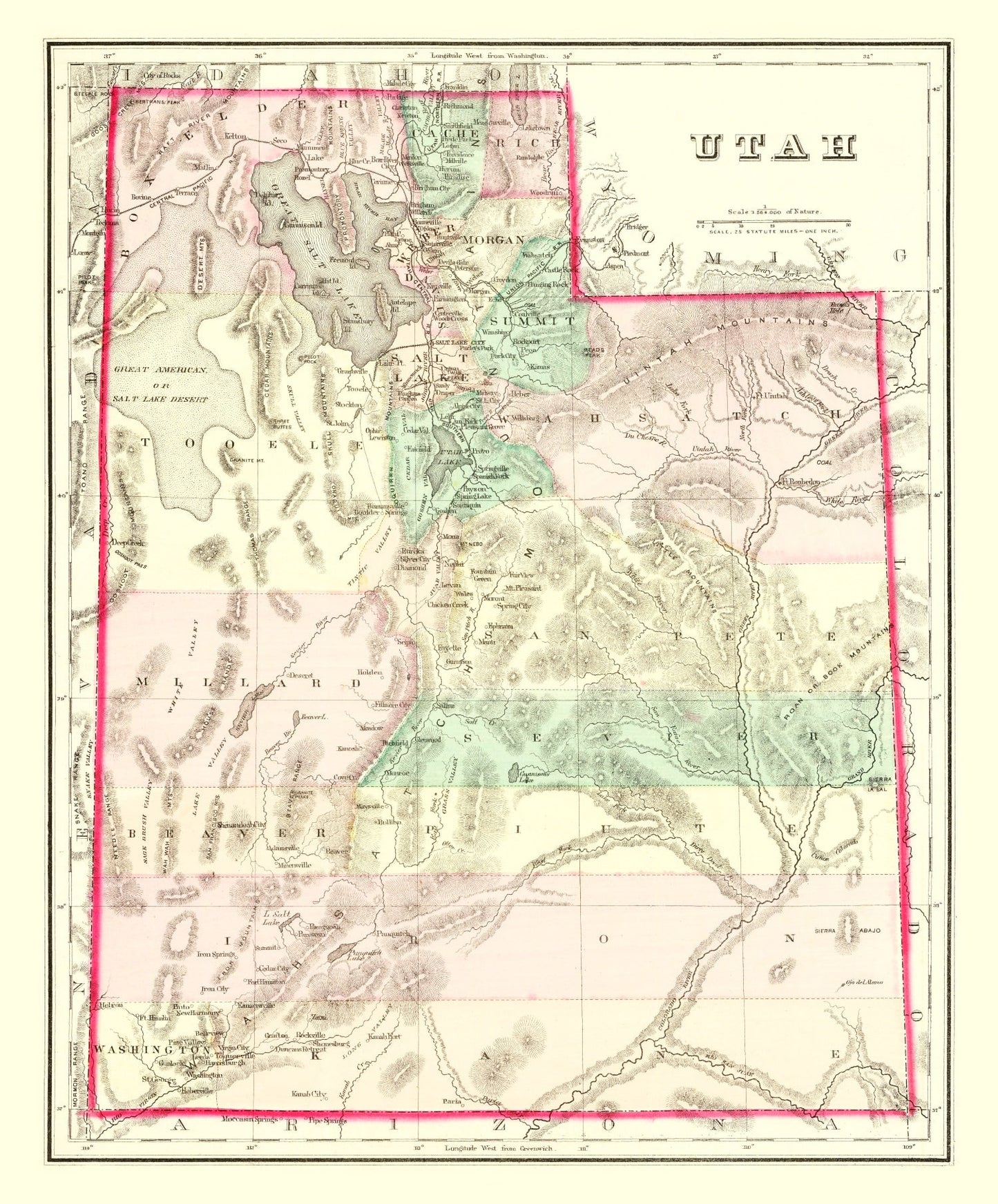 Vintage Map of Utah, 1876