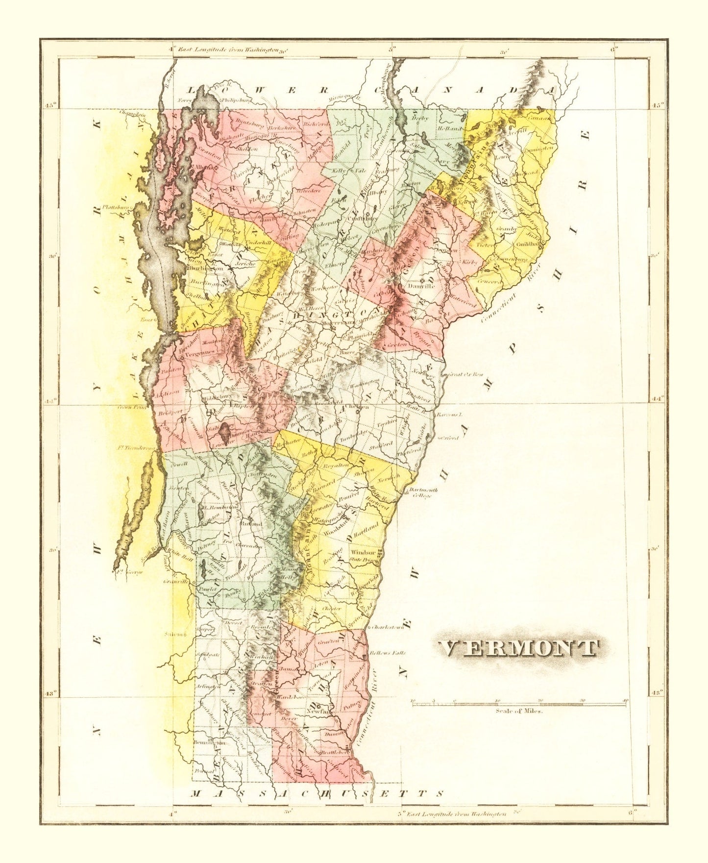 Vintage Map of Vermont, 1823