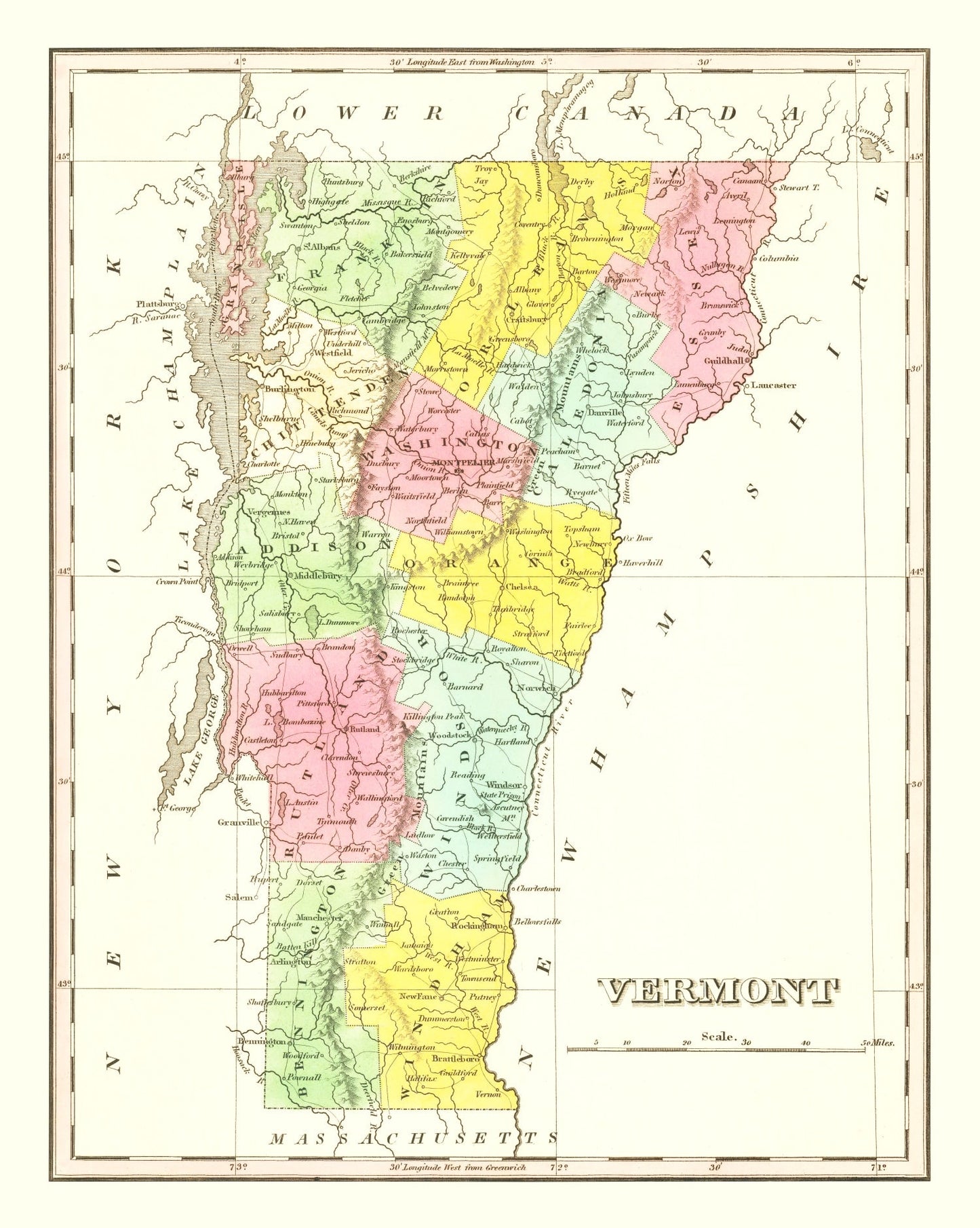 Vintage Map of Vermont, 1824 (No. 1)