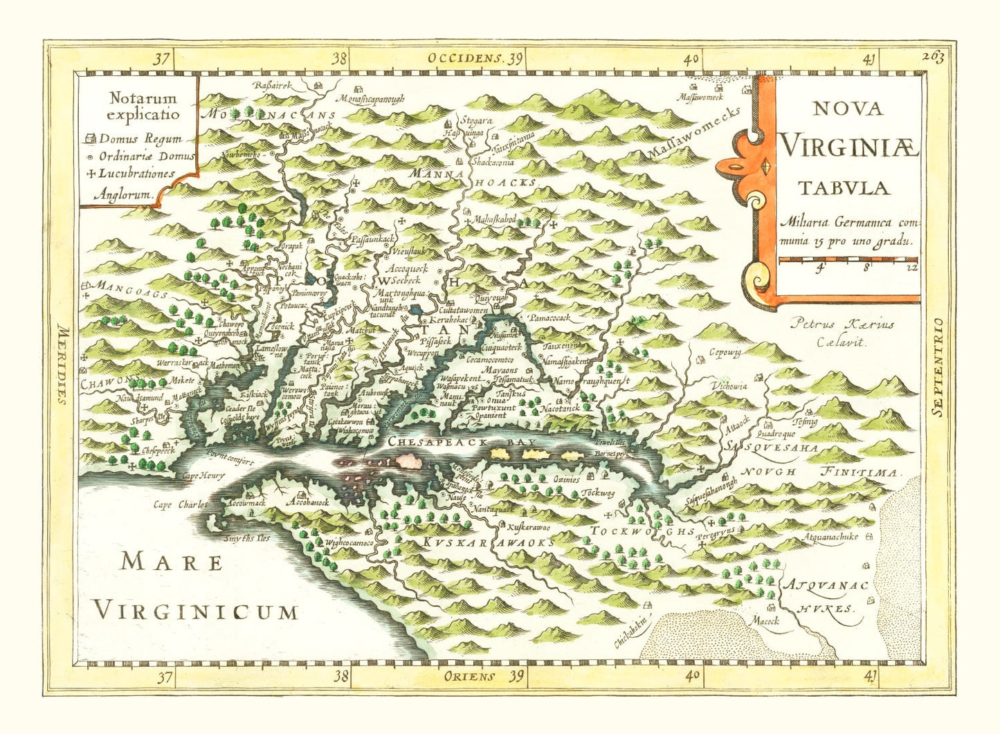 Vintage Map of Virginia, 1630