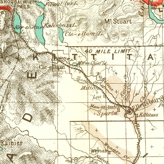 Vintage Map of Washington Territory, 1888