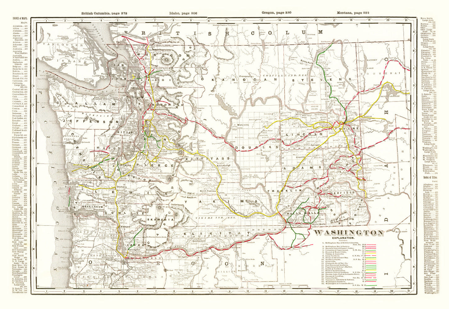 Vintage Map of Washington State, 1895