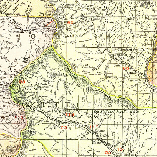 Vintage Map of Washington State, 1917